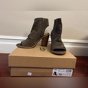 Ugg Valencia Peep Open Toe Pumps Ankle Boots Suede Mysterious Grey Olive 7.5
